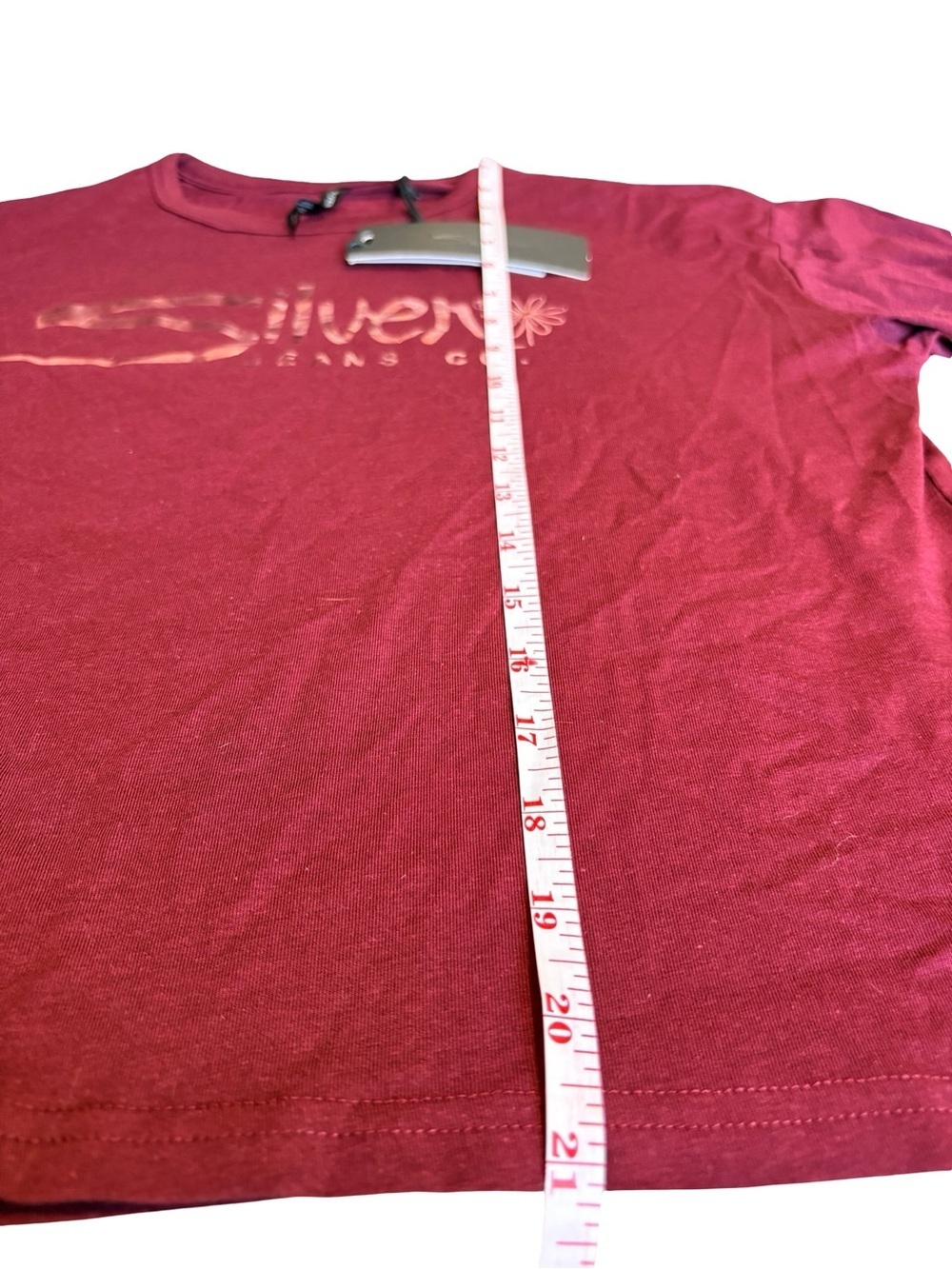 Silver Jeans Co Burgundy Cropped Graphic Tee Size M Y2K Logo T-Shirt - Picture 7 of 10